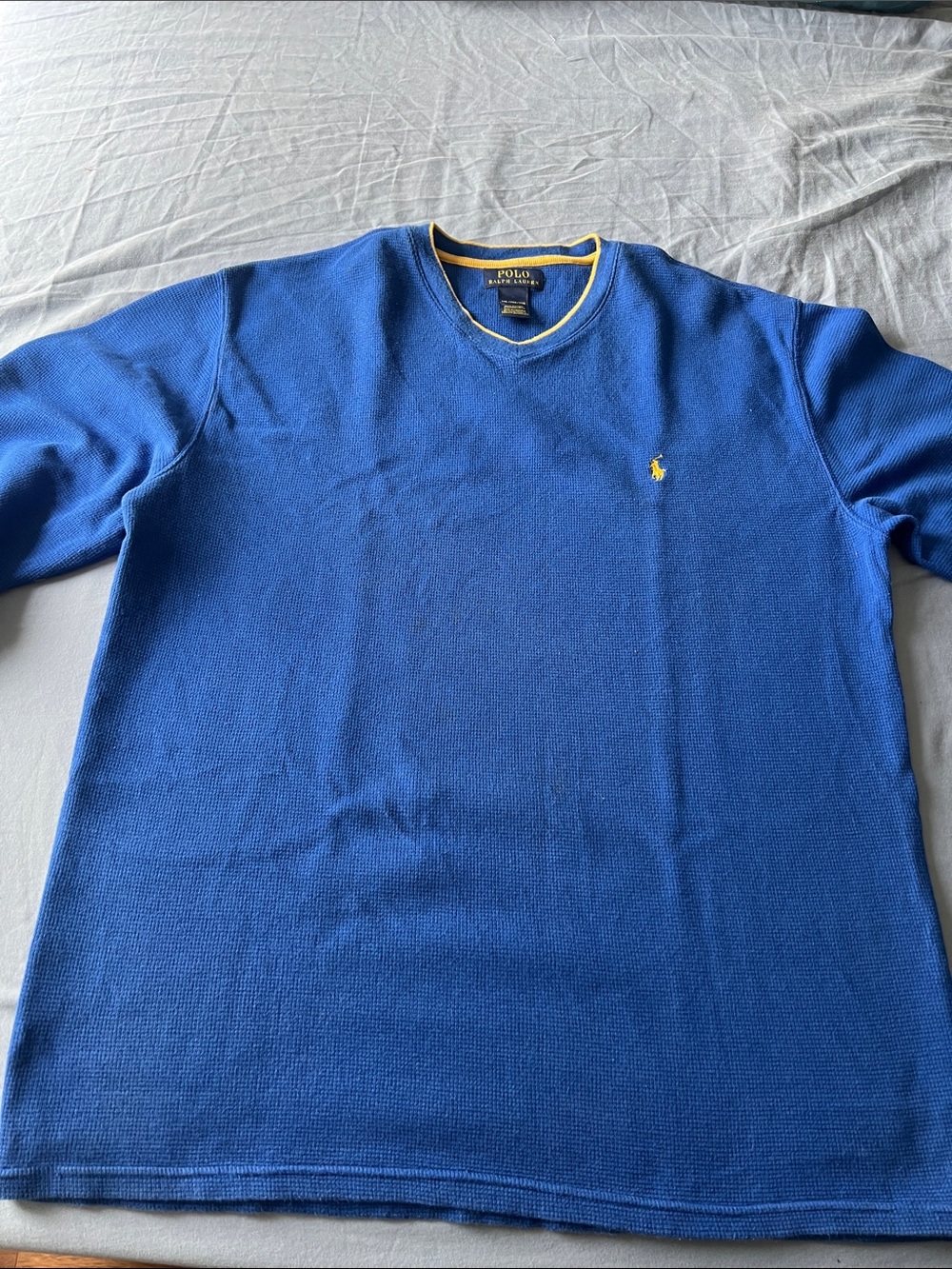 Polo by Ralph Lauren Blue Crewneck Sweater with Yellow Logo Trim